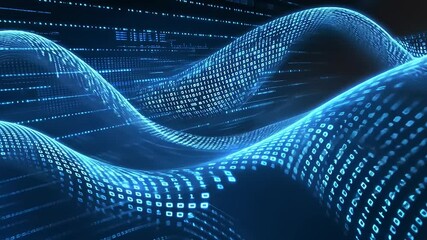 Abstract digital wave of binary code flowing through a dark background, symbolizing data movement - Powered by Adobe