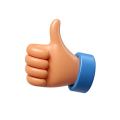 3d cartoon hand giving a thumbs up gesture with a blue sleeve isolated on transparent background