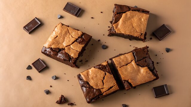 Deliciously rich chocolate brownies with a crackled top and scattered chocolate chips and squares