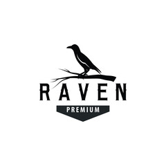 Black crow logo silhouette design with simple retro vintage black concept template illustration