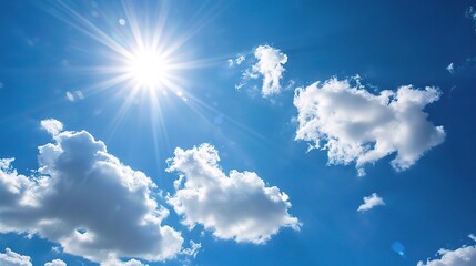 High temperature weather scene with scorching sun shining. People wearing sunscreen clothing walking on the street, some using umbrellas to shield from the sun