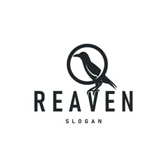 Black crow logo silhouette design with simple retro vintage black concept template illustration