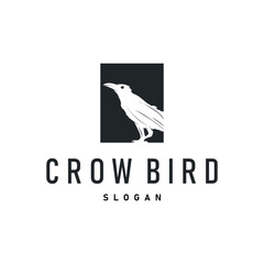 Black crow logo silhouette design with simple retro vintage black concept template illustration