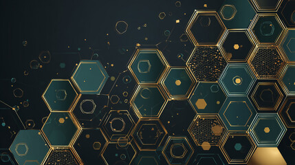 Abstract black background with Colorful hexagon lines. Digital future technology . Abstract business connection of lines from nodes innovation of communication in the network.