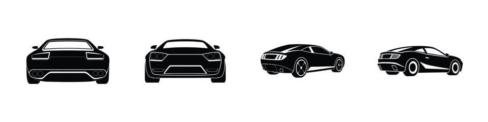 Minimal Rear View of Sleek Sports Car Cruising Flat Silhouette on White Background