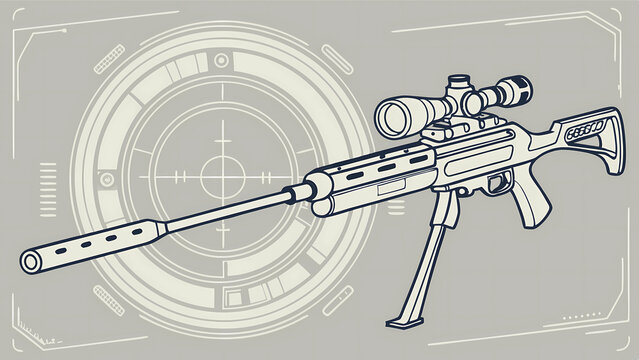 sniper rifle aiming at target, monochrome style clip art preview