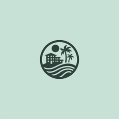 Tropical hotel logo in clean and modern minimalist design.