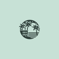 Tropical hotel logo in clean and modern minimalist design.