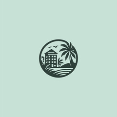 Tropical hotel logo in clean and modern minimalist design.