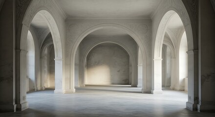 classical architecture, arched openings, shades of white, light and shadow