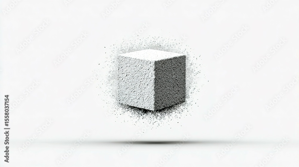 Poster a cube-shaped object with a textured surface.