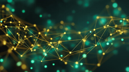 Obraz premium Abstract black background with Colorful hexagon lines. Digital future technology . Abstract business connection of lines from nodes innovation of communication in the network.