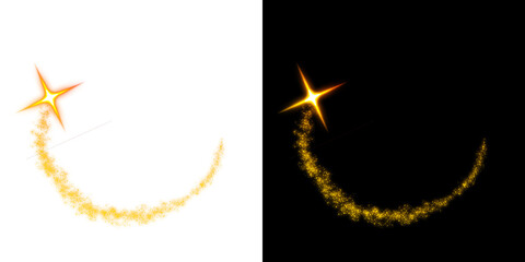 Golden Sparkling Shooting Star Trail - Transparent and Black Background

