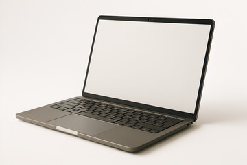 Modern Laptop Computer with Blank Screen Open Angled and Isolated.