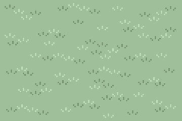 Pixel art tiles set green park with grass, green background and copy space. can be used for wallpaper, template card, game assets and background. Simple and cute card.