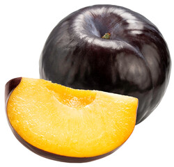 Fresh Black Plum isolated on white background, Black Plums fruits PNG File.