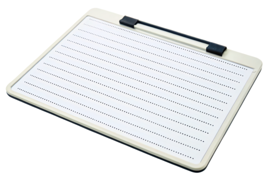 Small portable magnetic dry erase board with dotted lines isolated with transparent background
