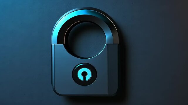 Modern blue padlock symbolizing security and protection against digital threats on a dark background - Powered by Adobe