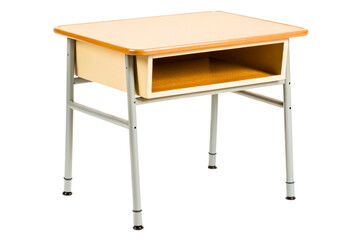 Fototapeta premium Vintage style wooden school desk with adjustable metal legs isolated with transparent background
