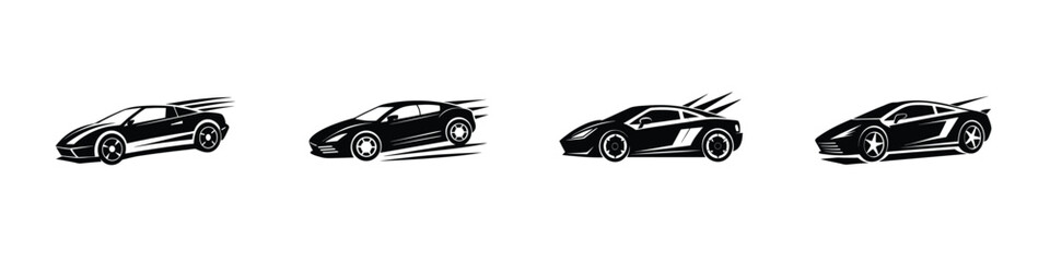 Simple Flat Artwork of Fast Sports Car Accelerating Out Silhouette on White Background
