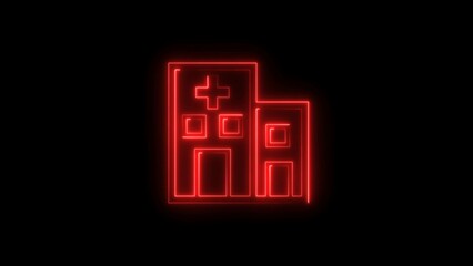 neon hospital icon illustration.glowing hospital icon on black background.