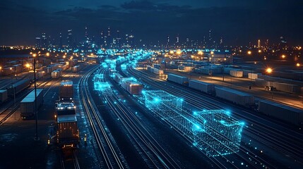 Fototapeta premium Intelligent logistics under the night view of future cities