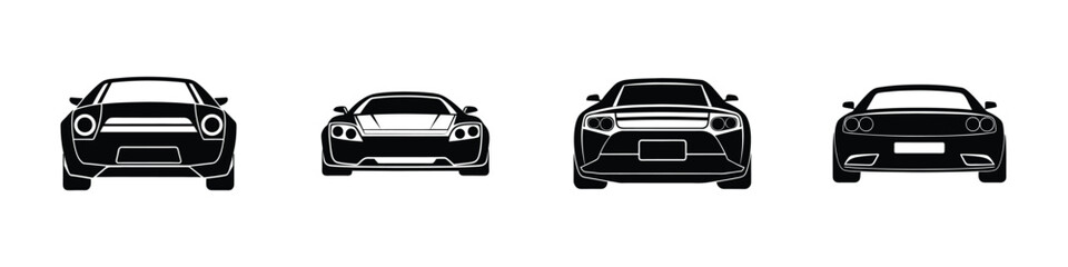 Action-Packed Rear View of Sleek Sports Car Skidding Flat Silhouette on White Background