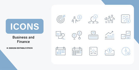 Business and Finance Icons A Comprehensive Set of  Financial Strategy and Growth Icons