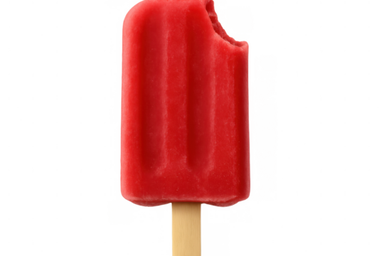 Studio shot of a partially eaten red popsicle on a transparent background, ideal for summer and refreshment themes