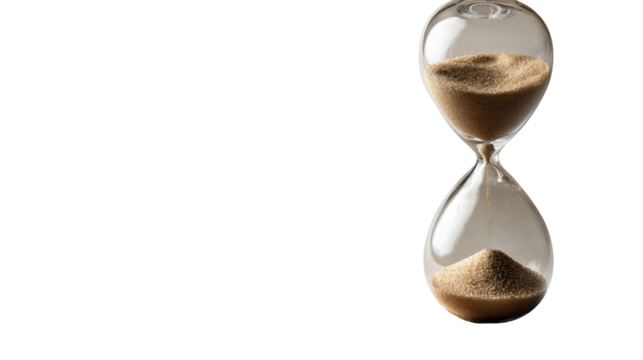 Glass Hourglass with Flowing Sand on Transparent Background, PNG