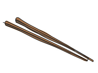 Chopsticks in continuous line drawing on a white background.