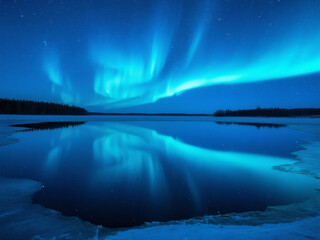aurora, frozen_lake, stars, reflection, cosmos, blue, solitude, celestial, mirror, infinity