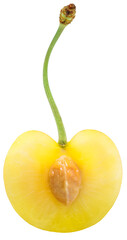 Yellow and Red Cherry isolated on white background, Yellow and Red Cherry on White Background With clipping path PNG file.