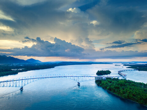 Panoramic Shot of San Juanico Bridge and Nearby Shoreline