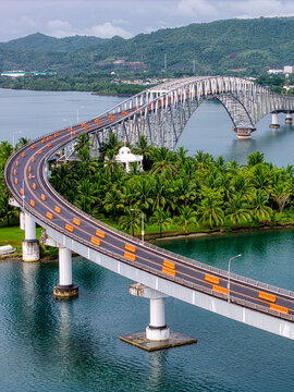 Side View of San Juanico Bridge Spanning Two Islands
