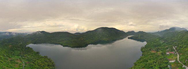Panoramic view at Dawn over Lake Danao near Ormoc City in Leyte Philippines. 