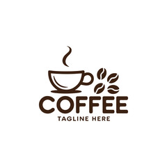 Minimalist Coffee Shop Logo with Cup, Steam, Beans and Bold Text, Ideal for Branding and Design Projects