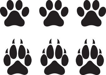 Fototapeta premium Six black paw prints isolated on white background vector illustration