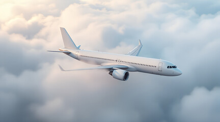 Commercial Airplane Flying Through the Clouds on a Sunny Day