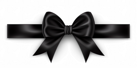 A black bow with a black ribbon on a transparent background