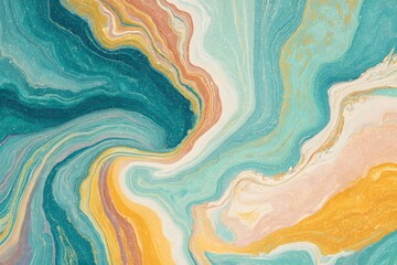 Abstract swirl art with fluid, flowing paint in a mix of colors. Featuring turquoise, yellow, and pastel tones