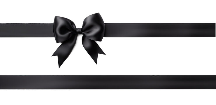 A black ribbon with a black bow on a transparent background