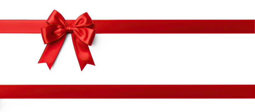 A red ribbon with a bow on a transparent background