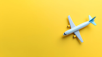 Airplane Model on Yellow Background with Copy Space for Travel Concepts