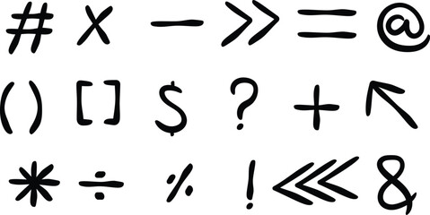 Hand-Drawn Assorted Doodle Math and Punctuation Symbols