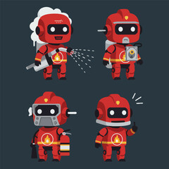 set minimalist geometric flat vector design of mini fire prevention robots