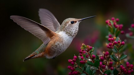 Obraz premium Hummingbird sips flower nectar