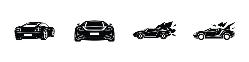 Naklejka premium Minimal design of a streamlined sports car rear view speeding forward Flat Silhouette on White Background