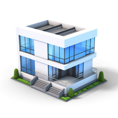 A modern, minimalist building with glass windows and a flat roof.