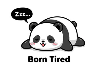 Adorable Cartoon Panda Lying Down Asleep Black and White Fur Closed Eyes Tongue Out.